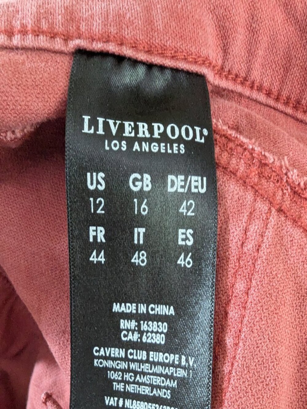 Liverpool Wide Leg Crop Pants - Vintage Wash Rust / Terracotta - Size 12/31 - Picture 6 of 9